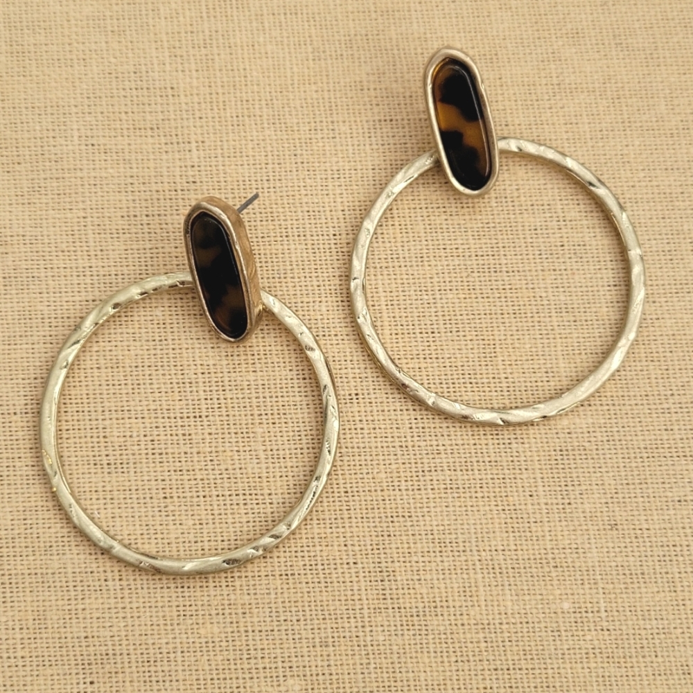Tortoise Post Earrings with Gold Hoops